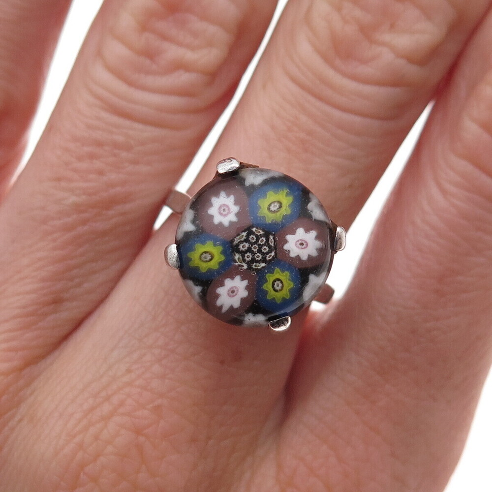 Caithness Glass 925 Sterling Vintage 1972 Birmingham Murano Glass Ring Size 6